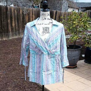 Lane Bryant Striped Multi-Colored Empire Waist Peasant Top 18/20 2X Gypsy Hippie